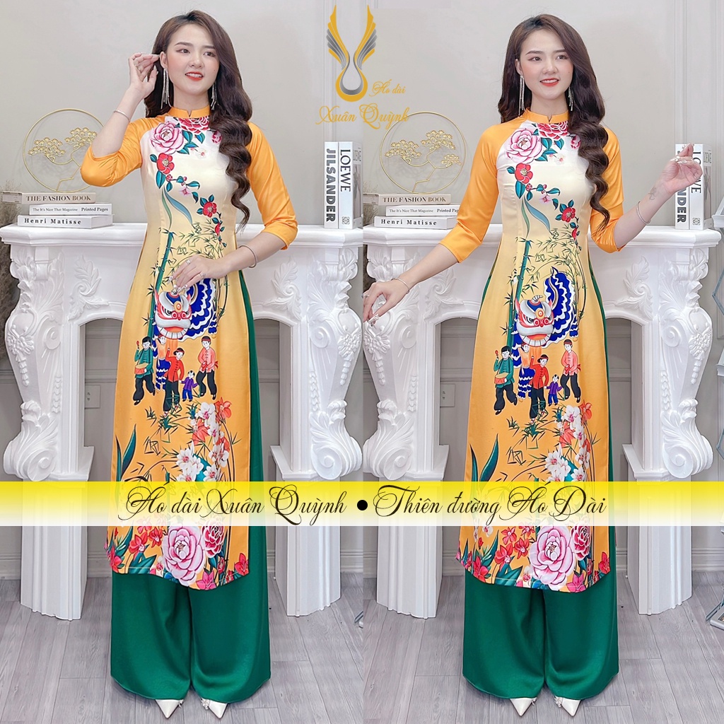 Áo Dài Cách Tân Tết Ombre Vàng Trắng Trẻ Trung, Lụa Tây Thi Cao Cấp H94 - Áo Dài Xuân Quỳnh