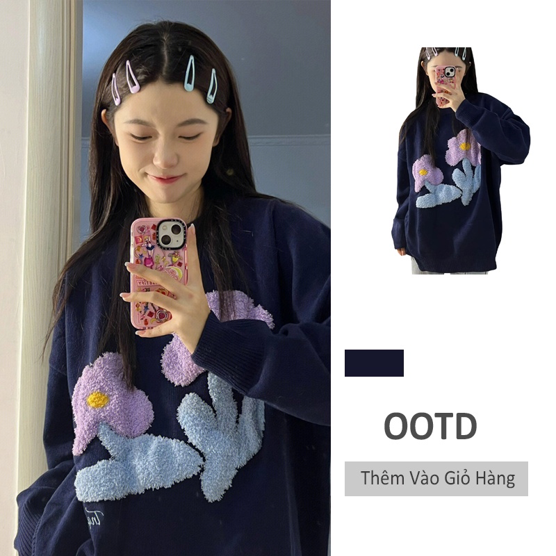 DIDIKA Áo Khoác Sweater Dệt Kim Mềm Dáng Rộng In Hoa Kiểu Vintage Nhật Bản Thời Trang Mùa Thu Cho Nữ | BigBuy360 - bigbuy360.vn