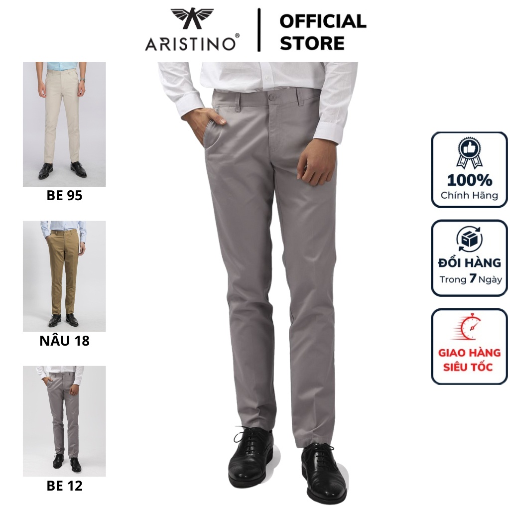 Quần dài kaki nam Aristino AKKR01-AKK005S7 trơn màu khaki dáng suông vừa trẻ trung vải thô CVC cao cấp mềm mại