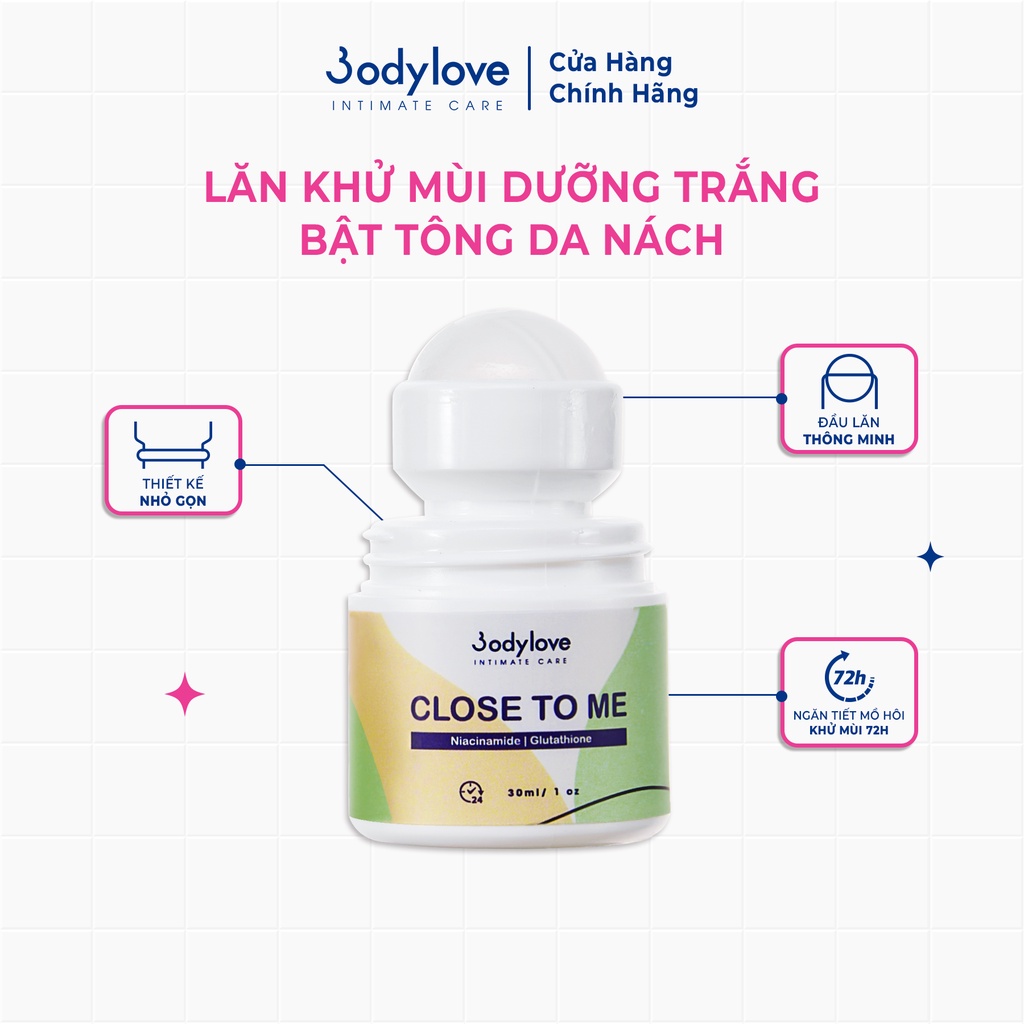 Lăn khử mùi nách Close To Me ngăn tiết mồ hôi, dưỡng trắng da nách 30ml