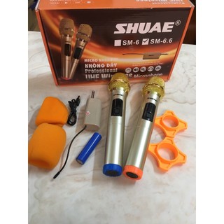 Bộ 2 micro không dây karaoke đa năng Shuae SM 6.6 - Micro đa năng phù hợp mọi thiết bị