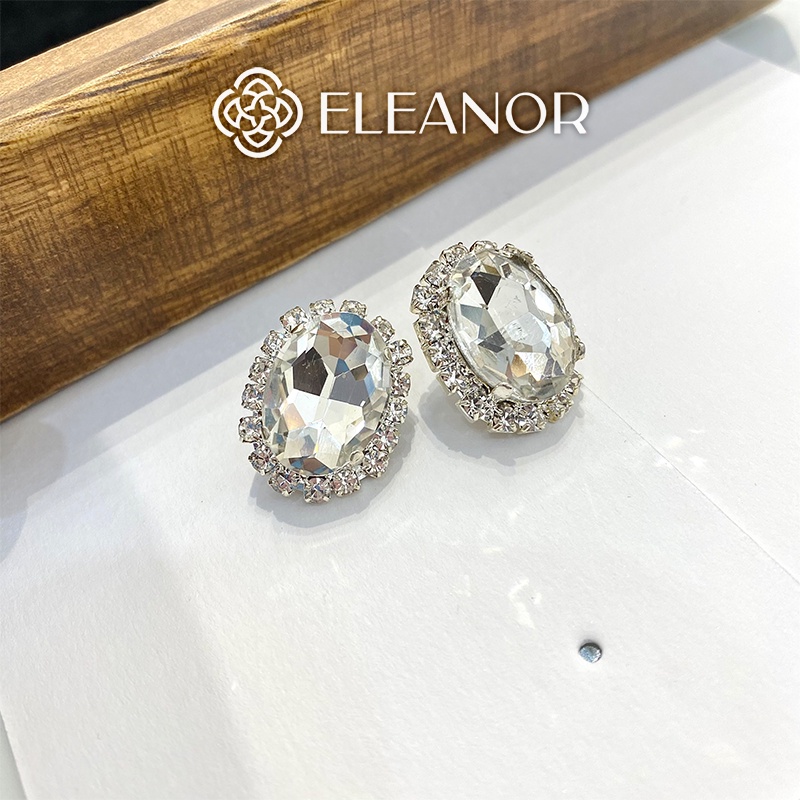 Bông tai nữ chuôi bạc 925 Eleanor Accessories hình oval viền đính đá sang chảnh phụ kiên trang sức 4929