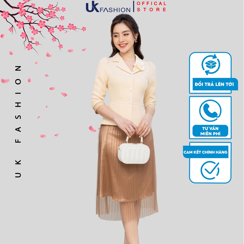 Set Áo Ký Giả Nữ Kèm Chân Váy Xếp Ly Hai Lớp uK Fashion Chất Vải Cao Cấp Tôn Dáng Thanh Lịch NKBD2209002