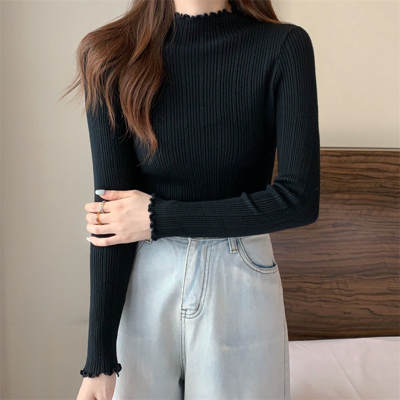 Áo Sweater Dệt Kim Cổ Lọ Tay Dài Màu Trơn Thời Trang Mùa Thu Đơn Giản