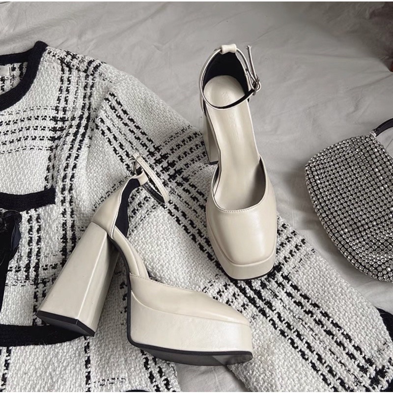 Giày Mary Jane cao gót vuông quai gài tiện lợi đế cao 12cm - mã CG12