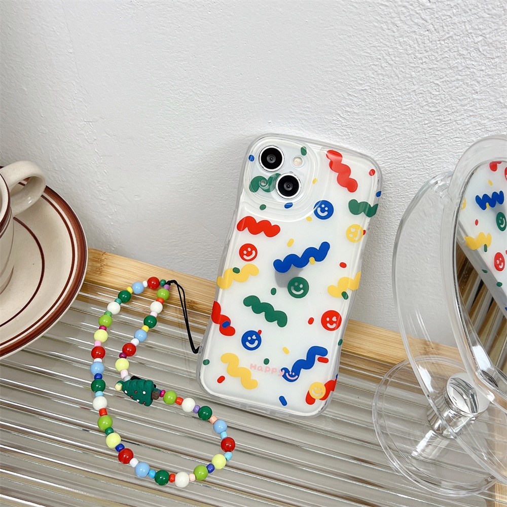 Ốp Điện Thoại Tpu Silicon Mềm Hình Mặt Cười Hoạt Hình Màu Trong Suốt Gắn Dây Đeo Cổ Tay iPhone 14 13 12 11 Pro Max 14 Plus
