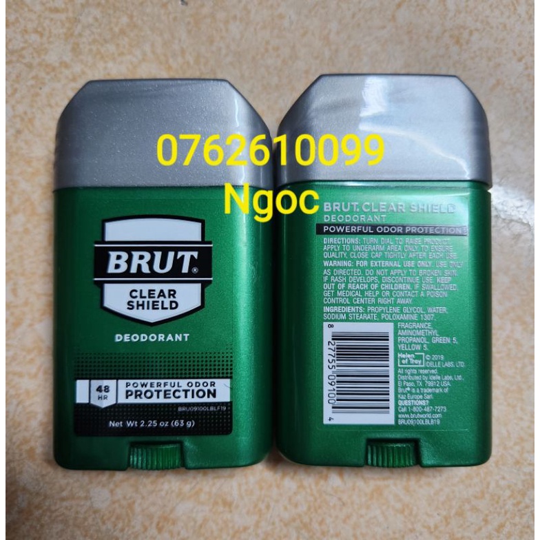Lăn khử mùi BRUT CLEAR SHIELD ( 63g ) - Hàng Canada.