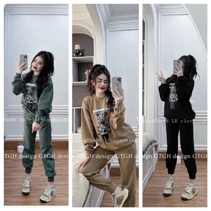 SET BỘ NỈ IN HÌNH GẤU 3 MÀU SIÊU MỀM MỊN ẤM ÁP HÀNG CAO CẤP KÈM ẢNH THẬT