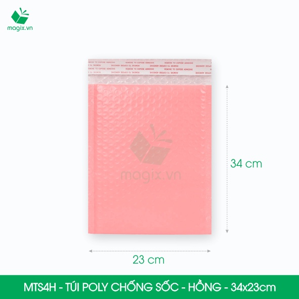 MTS4H - 34x23cm - COMBO 100 TÚI GÓI HÀNG CHỐNG SỐC BỌC BÓNG KHÍ MÀU HỒNG PASTEL