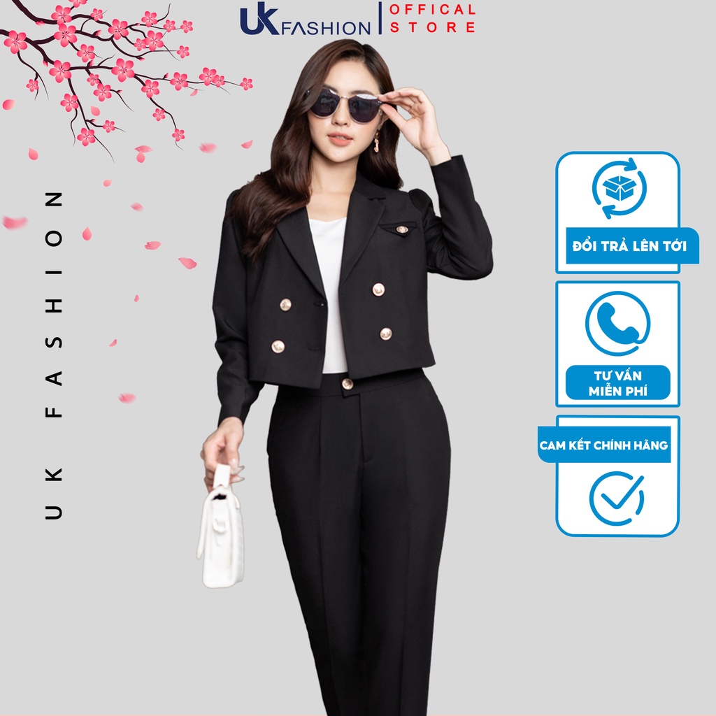 Bộ vest nữ croptop dài tay công sở áo 4 cúc kết hợp quần baggy nữ thiết kế UK Fashion form chuẩn vải hàn NKFBD2208006