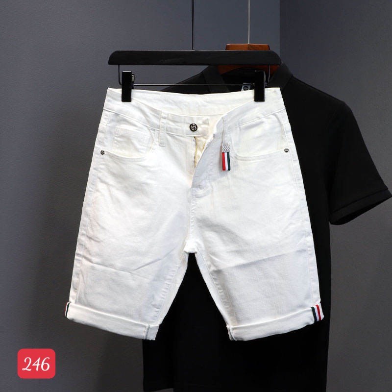 Quần short jean nam màu xanh logo thêu chất bò - quần short lửng bò nam co giãn thời trang cao cấp Tp_shop_87 ms306
