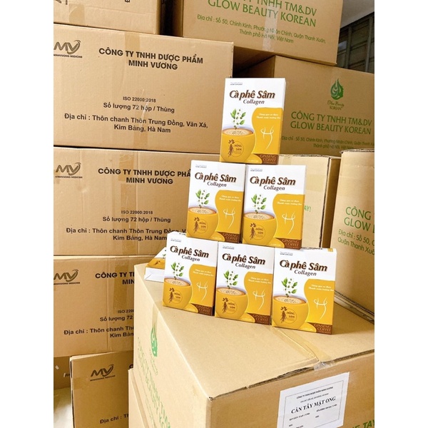 Cà Phê Sâm Collagen Giảm Mỡ Đẹp Da Chống Lão Hoá, Cân Bằng Nội Tiết Tố Hộp 12 gói.