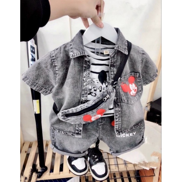 Bộ bò micky kèm túi đeo sành điệu cho bé trai