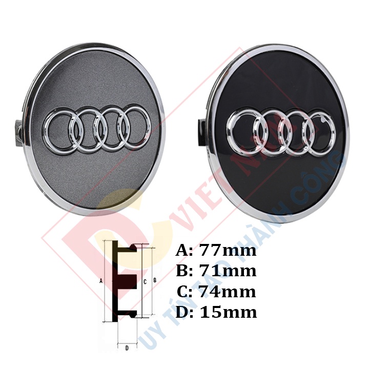 Logo chụp mâm, ốp lazang bánh xe ô tô Audi Q7 Đường kính 77mm - Mã: AUD77