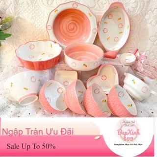 Chén Dĩa Dễ Thương Đĩa Sứ Set Bát Đĩa Decor Bát Ăn Cơm Chén Sứ Đẹp Thỏ Hồng Cute B45