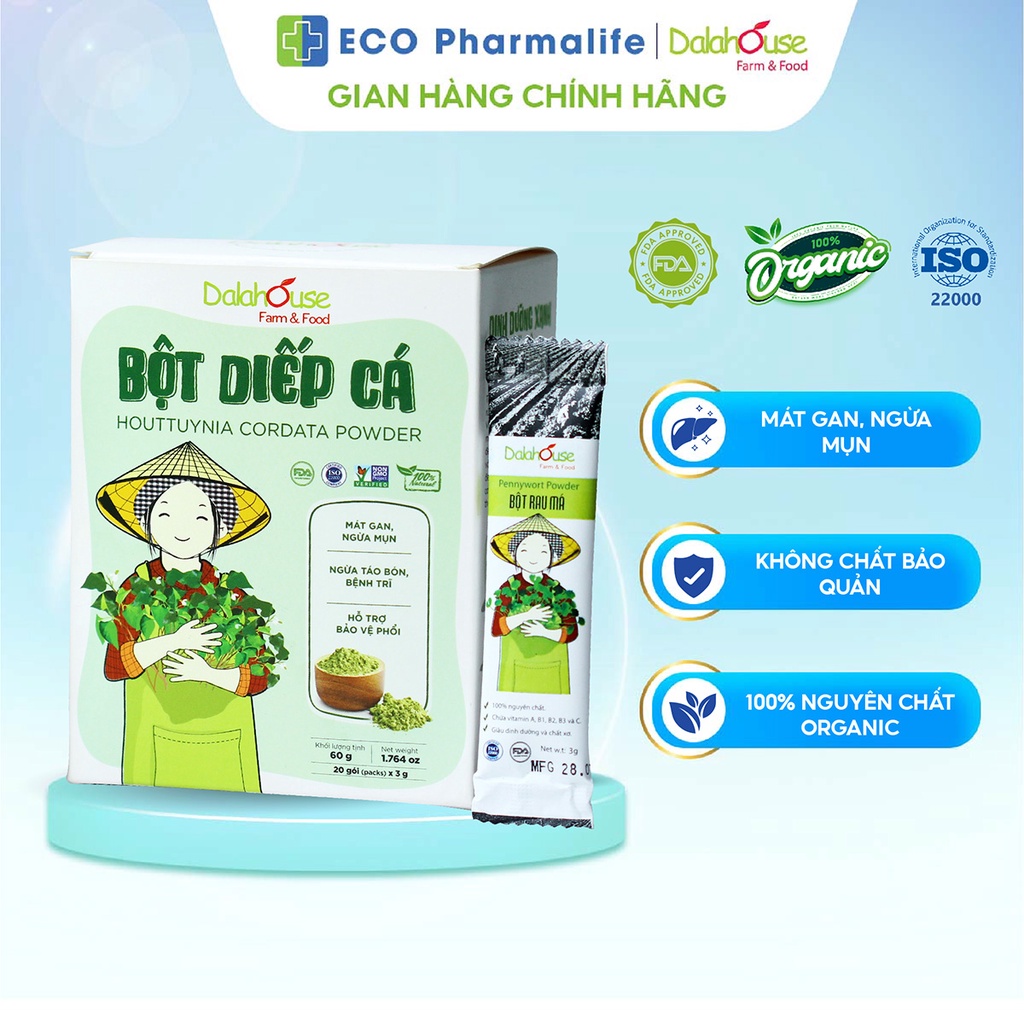 Bột Diếp Cá Nguyên Chất DALAHOUSE Bổ Sung Khoáng Chất Hỗ Trợ Làm Đẹp Da Tiêu Hóa Tốt Tăng Cường Miễn Dịch 50g/ 60g/ 120g