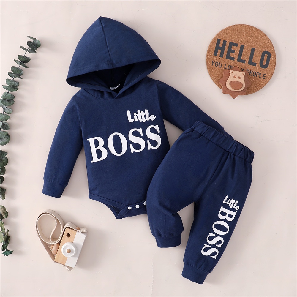 Set trang phục 2 món MIKRDOO áo liền quần hoodie tay dài in họa tiết và quần dài thời trang mùa thu cho bé trai