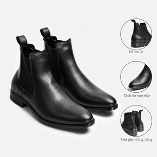 Giày bốt nam cổ cao da xít chống nhăn, đế cao su đã khâu đế, giày chelsea boot nam