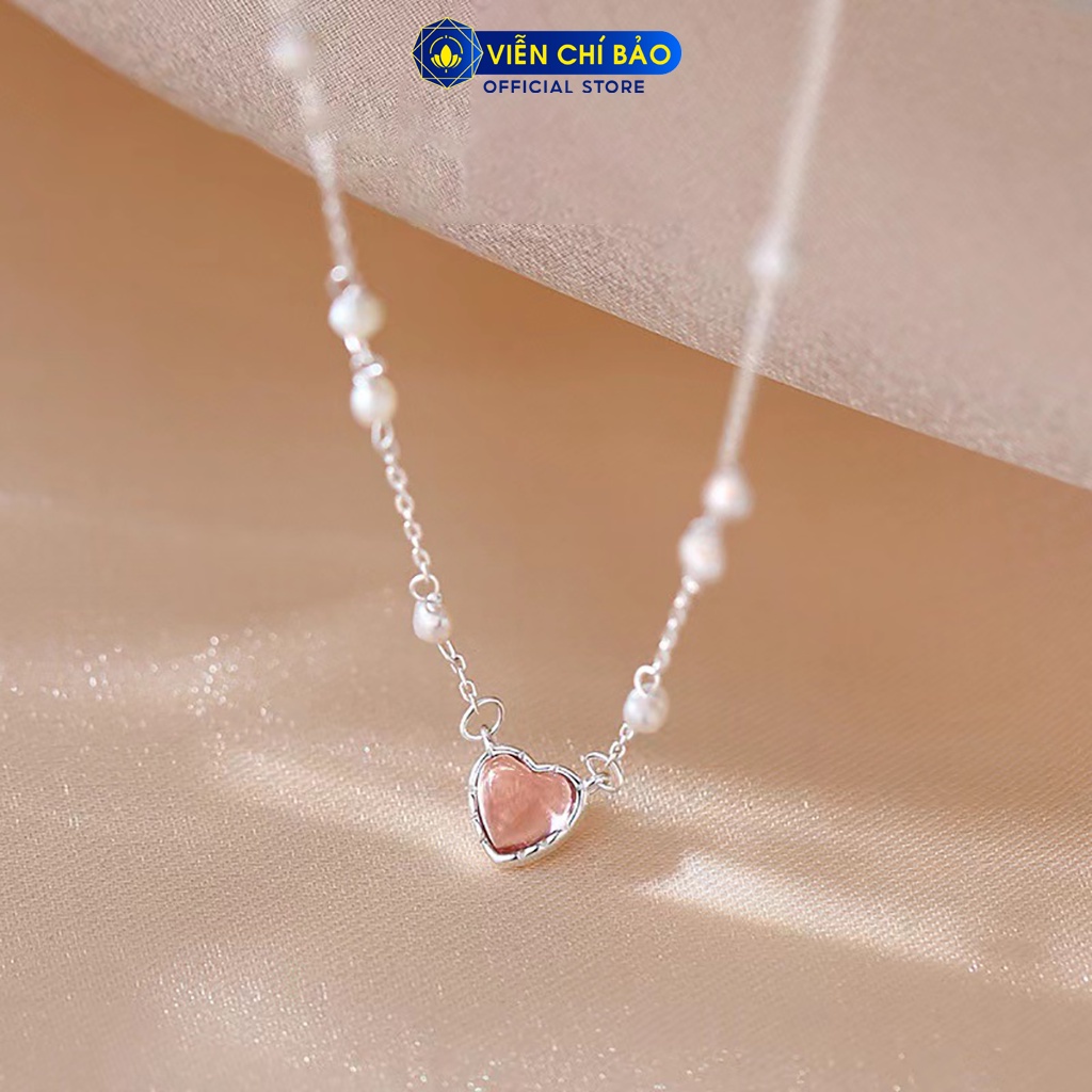Dây chuyền bạc nữ trái tim đính Trái châu chất liệu bạc 925 thời trang phụ kiện trang sức Viễn Chí Bảo D400445