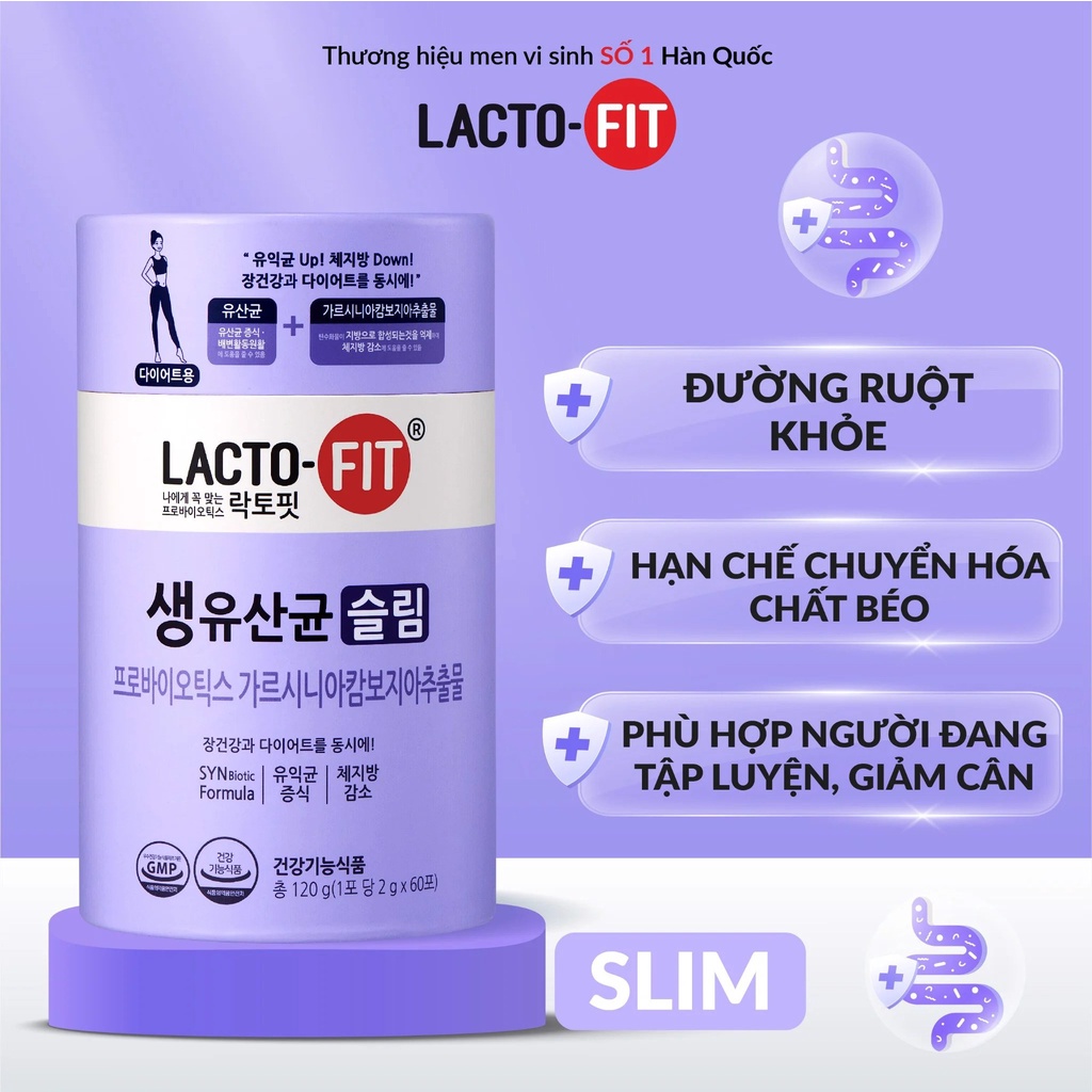 Men Vi Sinh LACTO - FIT SLIM Tím Hỗ Trợ Cho Người Ăn Kiêng, Vận Động Để Giảm Cân