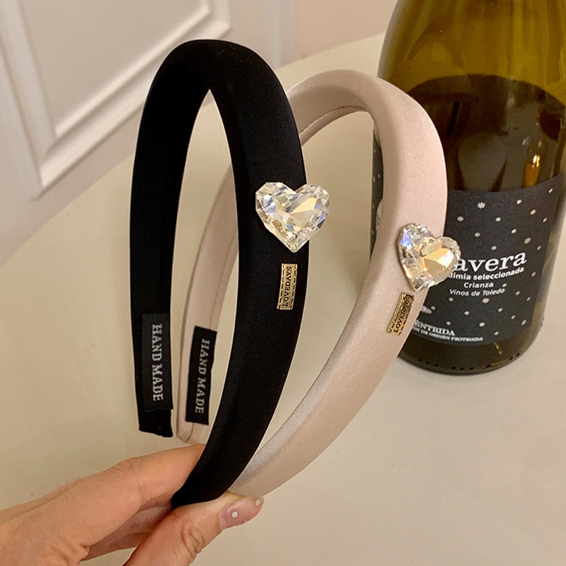 Băng Đô Cài Tóc Bản Rộng Đính Đá Hình Trái Tim Màu Đen Thời Trang Cho Nữ