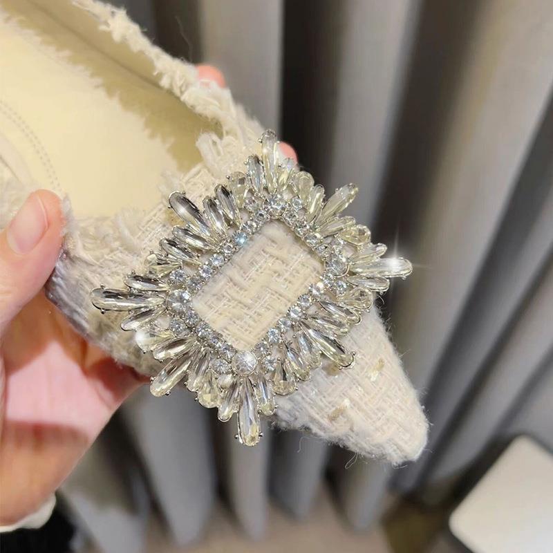 Giày Mũi Nhọn Gót Thấp Đính Đá Thời Trang Thu Đông 2022 Mới Cho Nữ