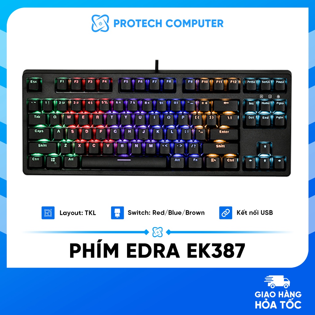 Bàn Phím Cơ E-Dra EK387 Led (Red/Blue/Brown Switch) - Bàn Phím Gaming Màu Đen Led Chính Hãng