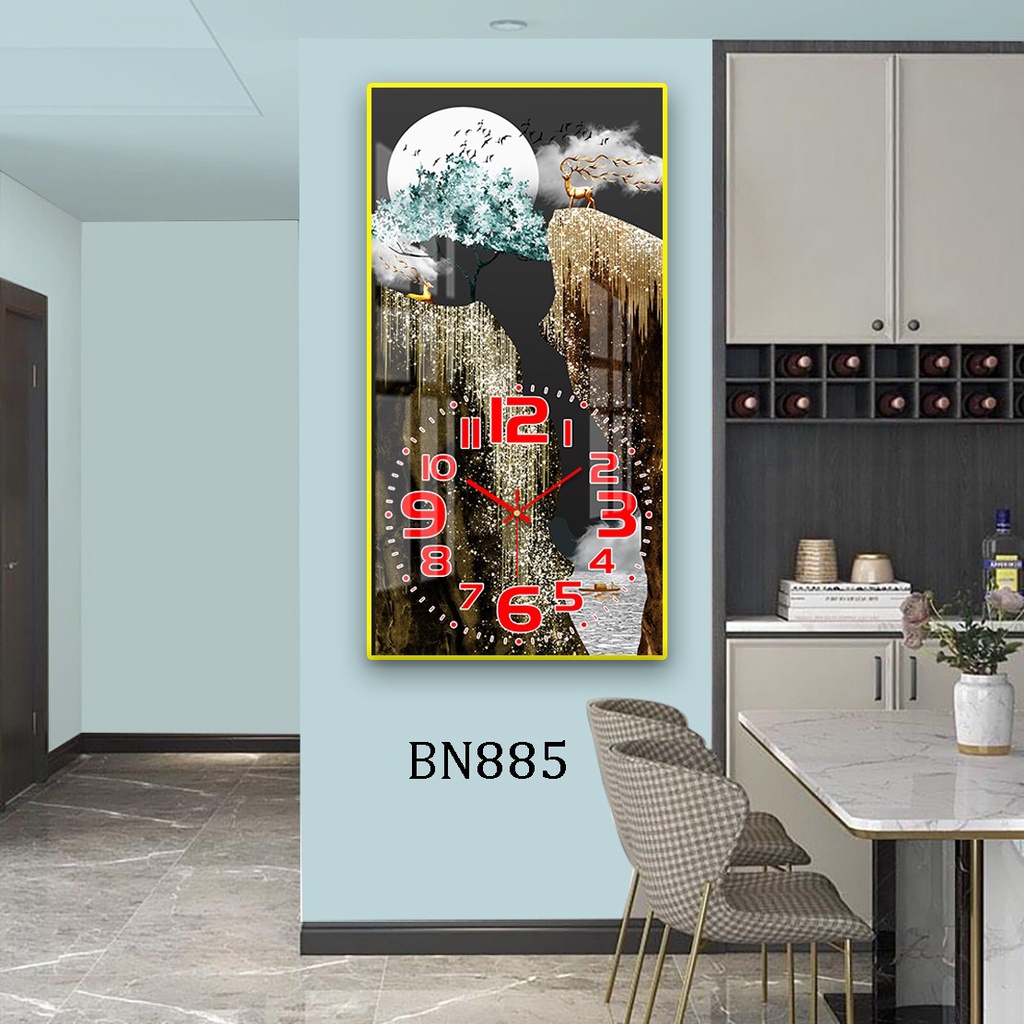 Tranh Đồng Hồ Tráng Gương 5D Hươu Tài Lộc - Simple House, Trang Trí Phòng Khách, Decor Phòng Làm Việc, Mừng Tân Gia