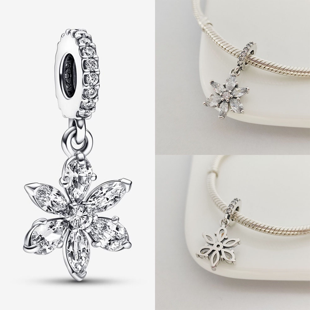 PANDORA Khuyên Tai Hoa Tuyết Lấp Lánh Mạ Bạc