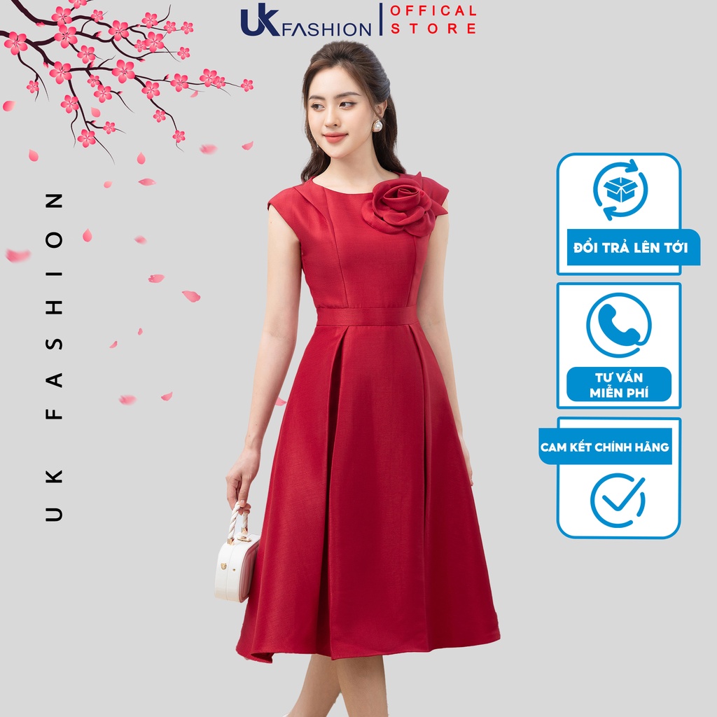 Đầm Dự Tiệc, Hoa Xếp Trước Ngực UK Fashion Dáng Xòe Thiết Kế Thanh Lịch Sang Trọng NKDV2209005