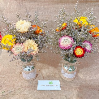 Lọ hoa bất tử mix sao đuôi công ❤️lọ hoa khô decor nhà cửa, làm quà tặng