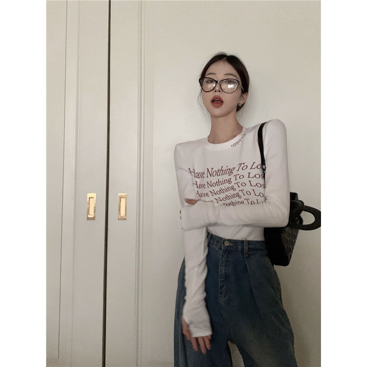 Áo Thun Lửng Tay Dài In Chữ Gợi Cảm Dành Cho Nữ