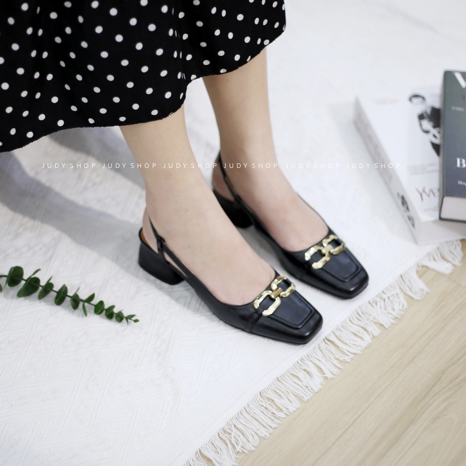 Giày Sandal COLEE Slingback Mũi Vuông Khuy Khoá Xinh Xắn Cao 4p