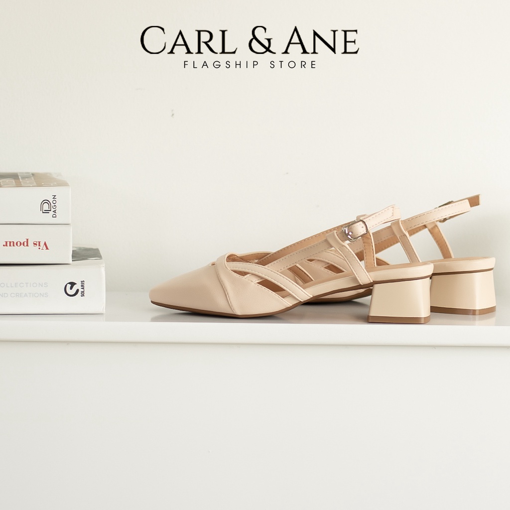 Carl & Ane - Giày cao gót nữ bít mũi phối dây quai mảnh thời trang công sở màu nude - CL034