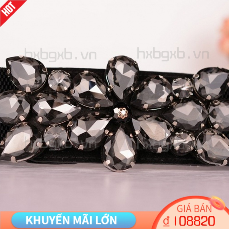 Thắt lưng bản to đàn hồi khóa cài đính đá thời trang