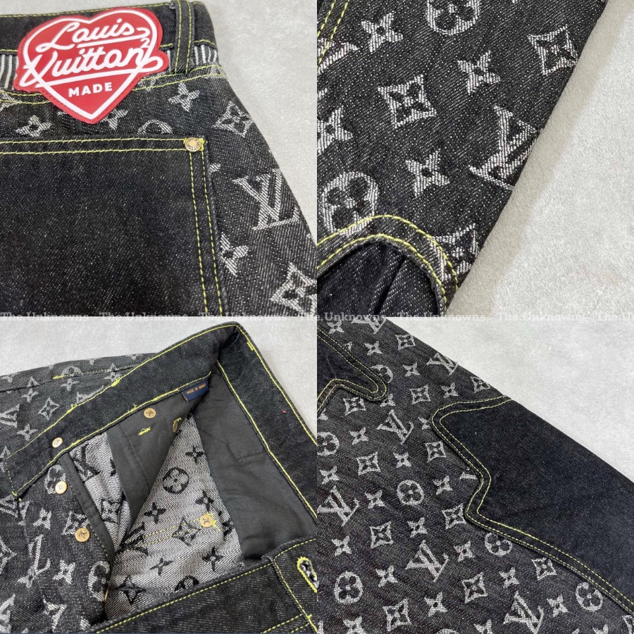 👑 👑-Quần Jean Luon Vuituoi x Nig.o Monogram Crazy Denim Pants,Quần Bò Óng Suông Lv cao cấp