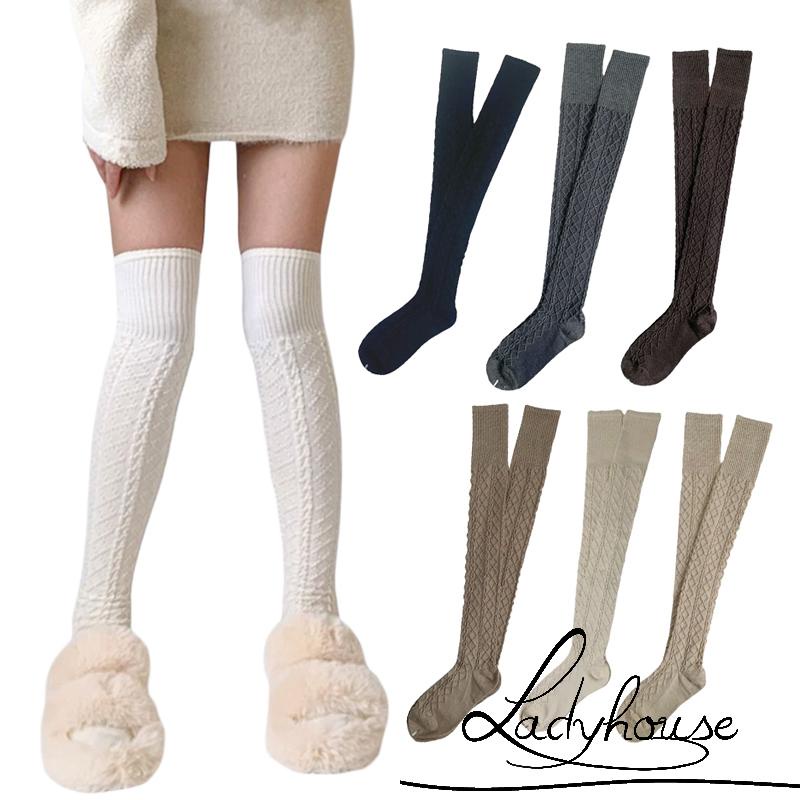 Tất Dệt Kim Dài Qua Gối Màu Sắc Trơn Giữ Ấm Mùa Đông Cho Nữ