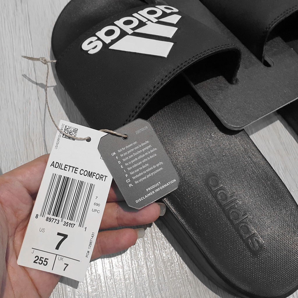 [auth]Dép adidas comfort plus Logo thẻ treo chip từ RFID hãng bịch niêm phong, công nghệ Cloudfoam siêu êm - Aries Sốp