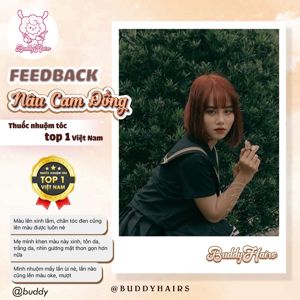 Thuốc nhuộm tóc màu NÂU CAM ĐỒNG, NÂU CAM ĐẤT, NÂU ĐỒNG ÁNH CAM,thuốc nhuộm tóc không cần tẩy, kem nhuộm tóc tại nhà Bud
