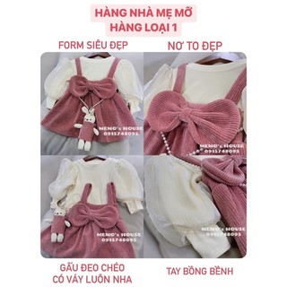 [HÀNG LOẠI 1] Set váy yếm nhung hồng