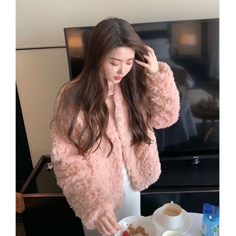 [S N ph m m] Áo Khoác Lông Thỏ Mềm Mại Dáng Rộng Phong Cách Thu Đông Mới Hợp Thời Trang Cho Nữ