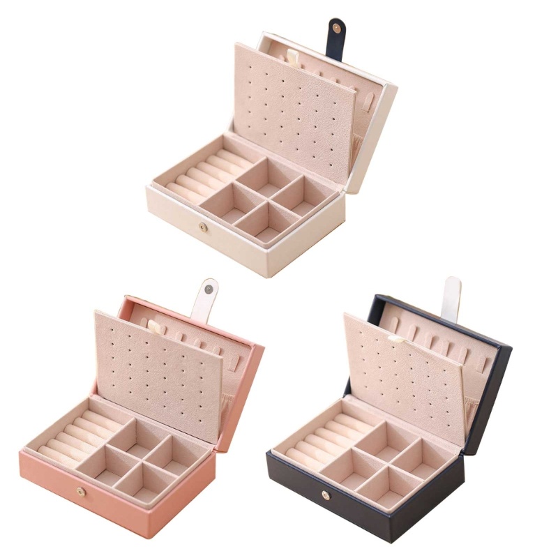 Hộp Đựng Trang Sức 2 Tầng Bằng Da Có Khóa Tháo Rời Được Dành Cho Bạn Nữ