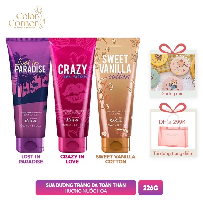 Sữa dưỡng trắng da toàn thân hương nước hoa Malissa Kiss 226g - Angel Series