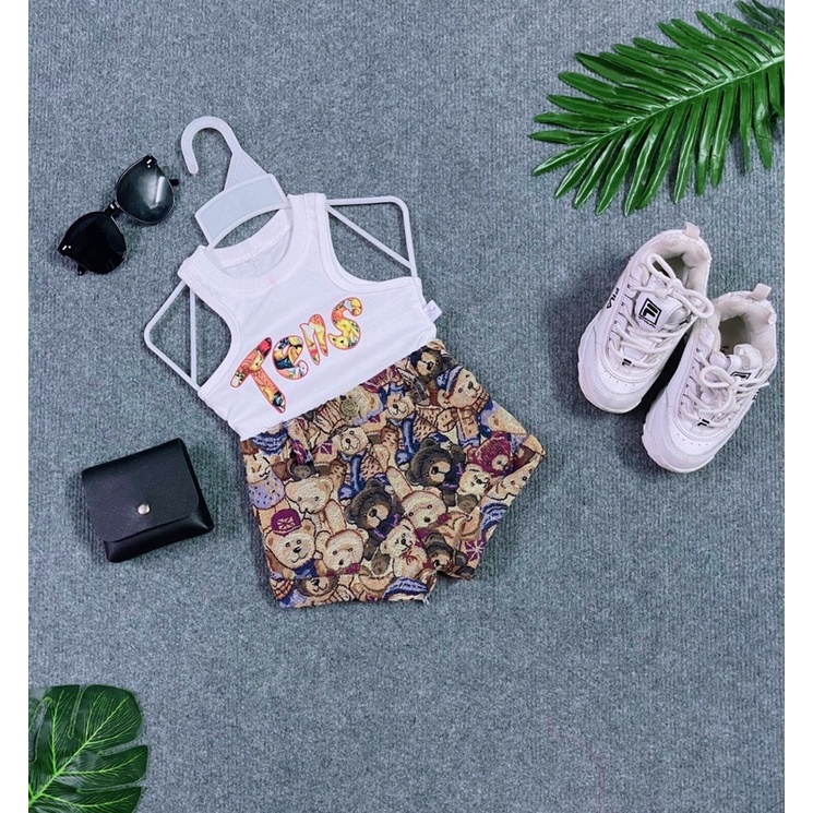 Set Áo Dây Phối Quần Đùi Nhiều Màu Thời Trang Bé Gái Năng Động