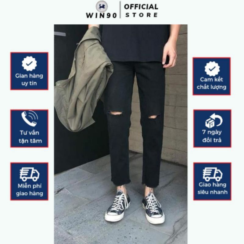 Quần jean nam rách gối ống xuông rộng chất bò cao cấp