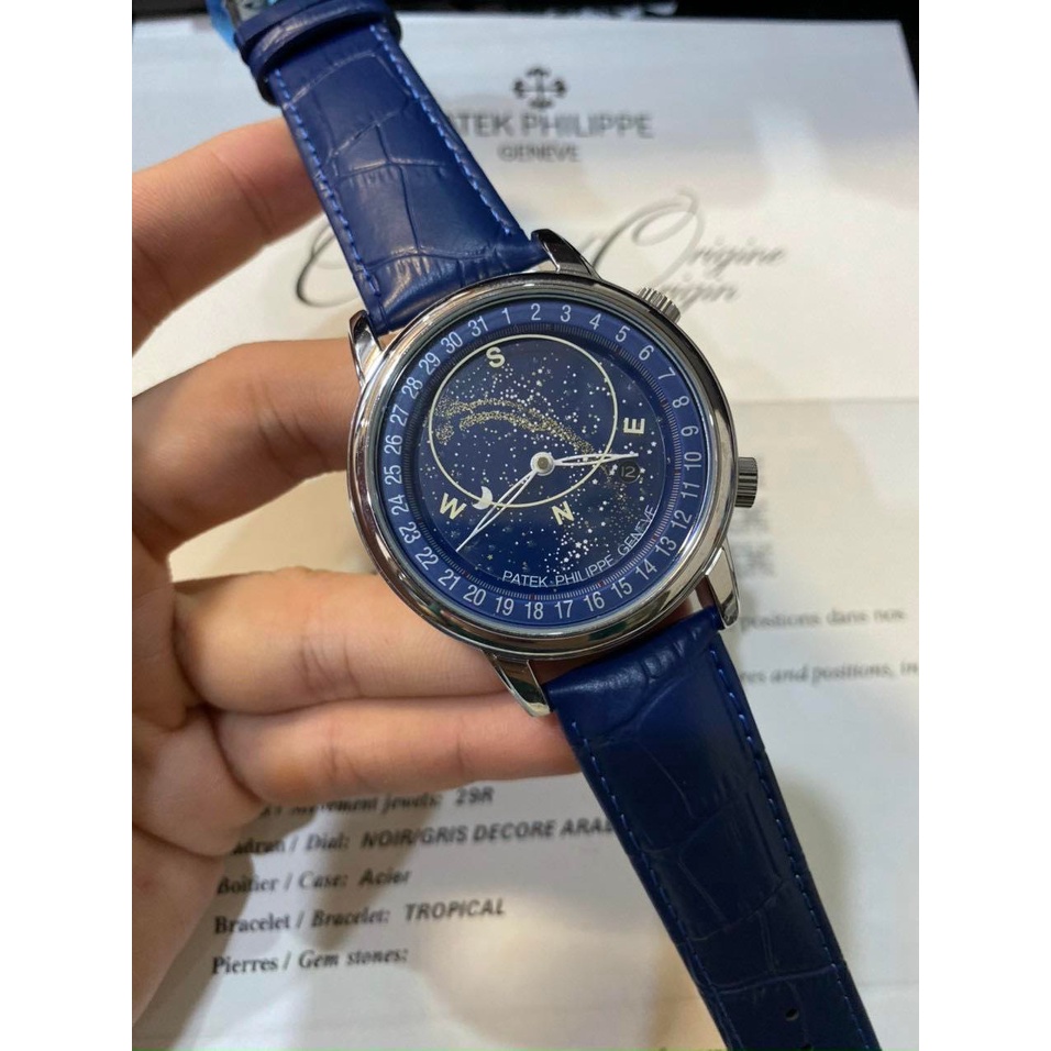 ĐỒNG HỒ NAM PATEK PHILIPE 6102 BAGUETTE Blue W - Automatic- 43mm- chống nước- BẢO HÀNH  2năm