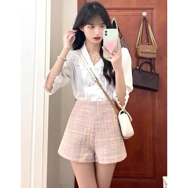 Quần sooc cạp cao vải dạ blackpink