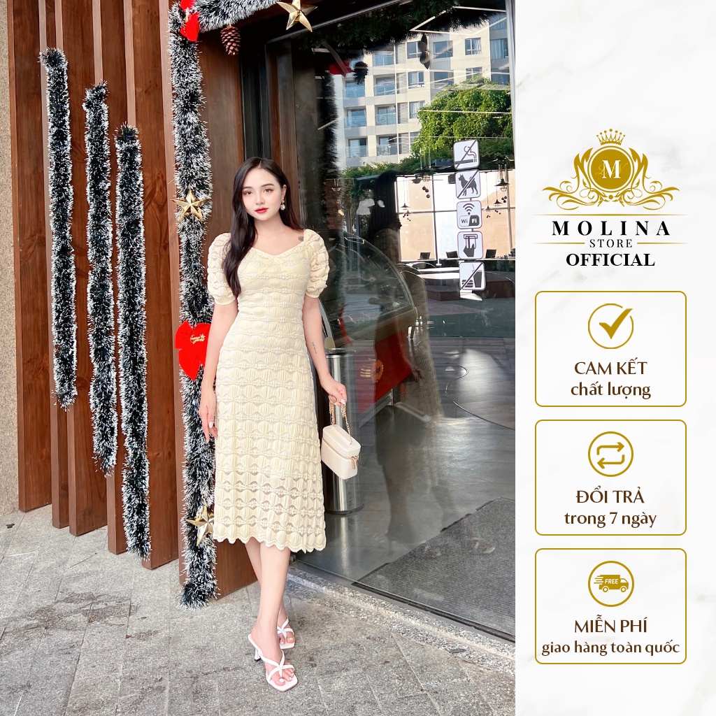 Đầm Xoè Thun Tay Phồng Thiết Kế Molina, Lên Dáng Dịu Dàng, Điệu Đà, Phù Hợp Đi Làm, Đi Chơi, Đi Tiệc