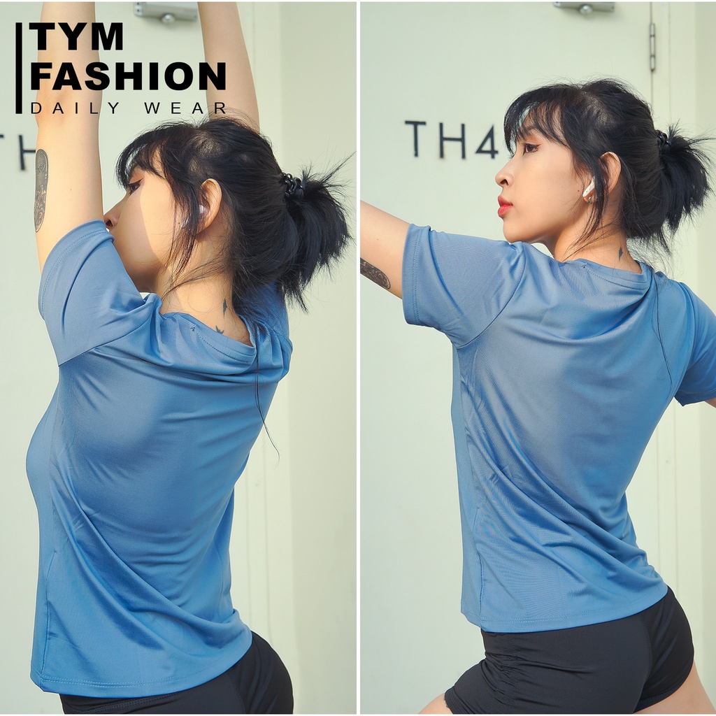 Áo thun thể thao Nữ tập Gym Yoga Pilates TYM AWT003 Cổ tròn Tay ngắn - Vải Polyester 4C thoáng mát - co dãn đàn hồi