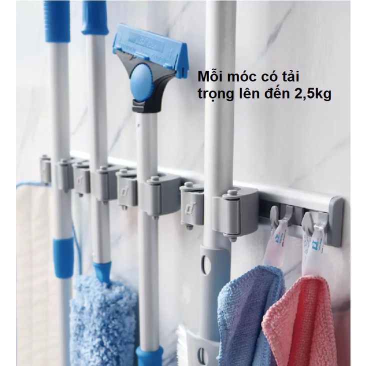 Móc treo chổi cây lau nhà đa năng dạng thanh dài 47.5cm chất liệu nhôm siêu bền